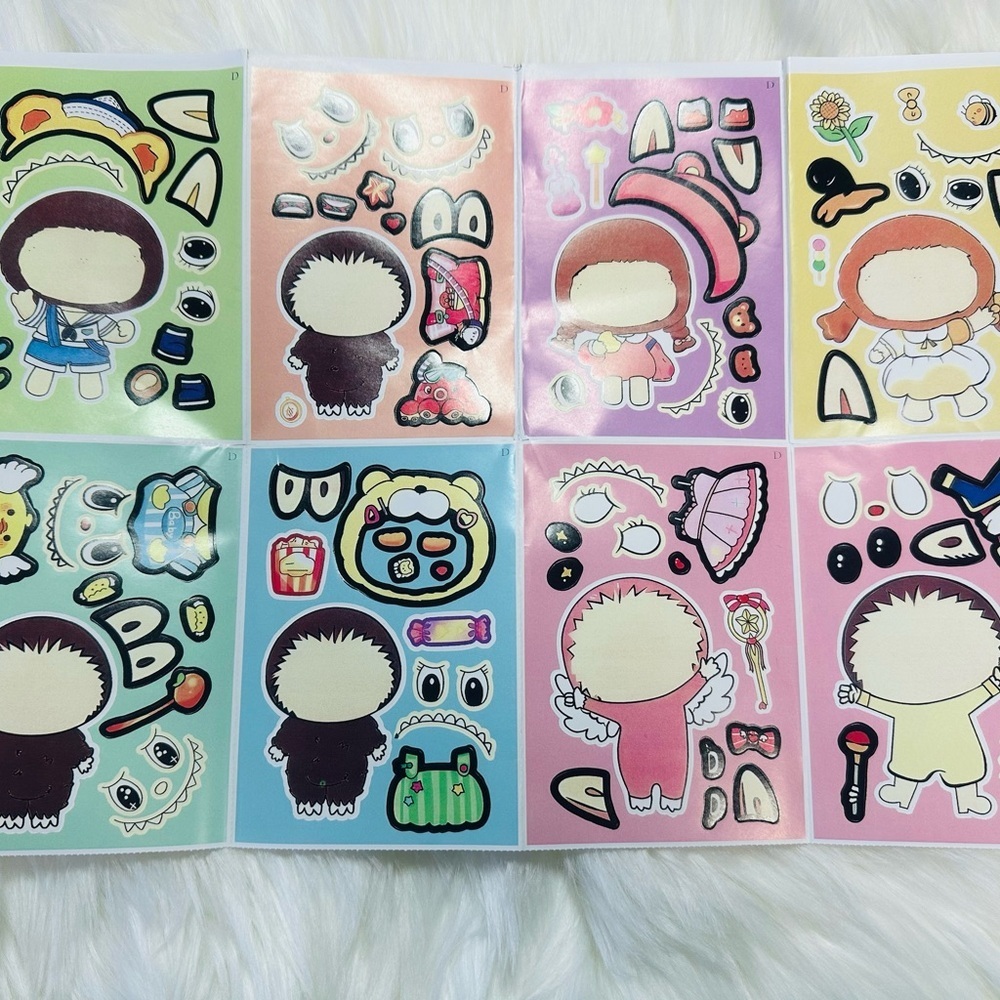 4 pack of 8 total 32 sheets of Colorful Labubu Dress-Up Sticker Set for Kids